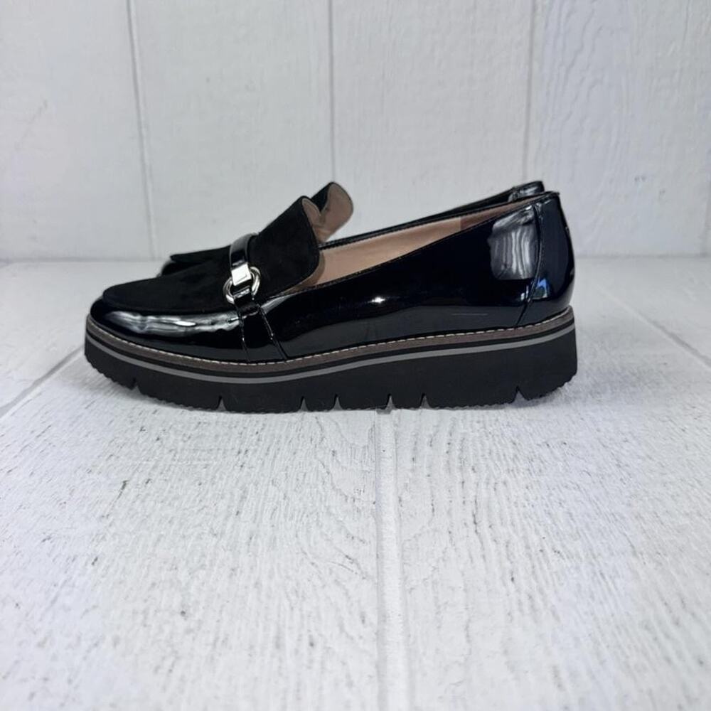 Alex Marie Loafers Womens 9.5 Black Patent Suede Horsebit Lug Platform‎ Flaw - Picture 7 of 16